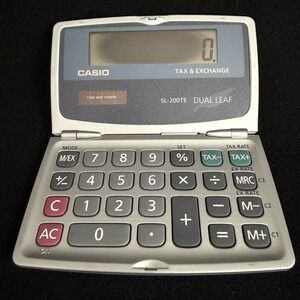 Casio SL-200TE Dual Leaf Folding Pocket Calculator Silver Tax Exchange Solar